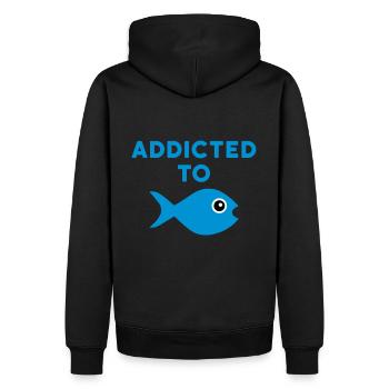 Addicted to fish (Fisch mit großem Auge) - Men’s Premium Organic Hoodie - black - Back - Nico (187cm)