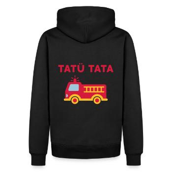 Tatü tata (Feuerwehrauto mit Leiter) - Männer Premium Bio Hoodie - Schwarz - Hinten - Nico (187cm)
