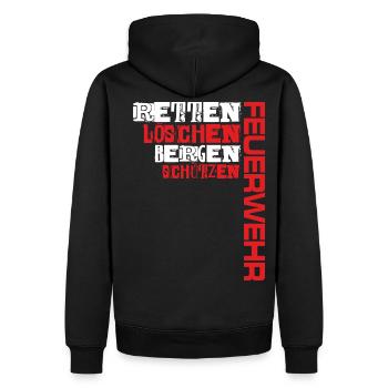 Feuerwehr - Retten Löschen Bergen Schützen - Männer Premium Bio Hoodie - Schwarz - Hinten - Nico (187cm)