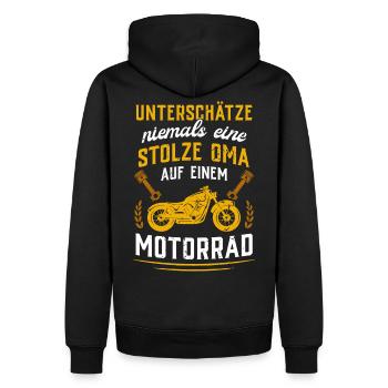 ...stolze Oma auf einem Motorrad - Männer Premium Bio Hoodie - Schwarz - Hinten - Nico (187cm)