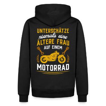 Unterschätze niemals eine ältere Frau mit Motorrad - Männer Premium Bio Hoodie - Schwarz - Hinten - Nico (187cm)