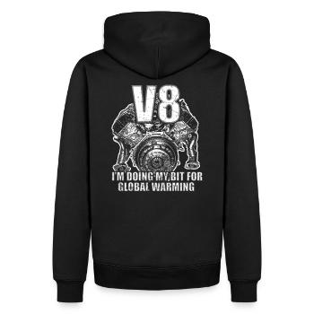 Für Greta I V8 I Beitrag zur Klimaerwärmung Diesel - Männer Premium Bio Hoodie - Schwarz - Hinten - Nico (187cm)