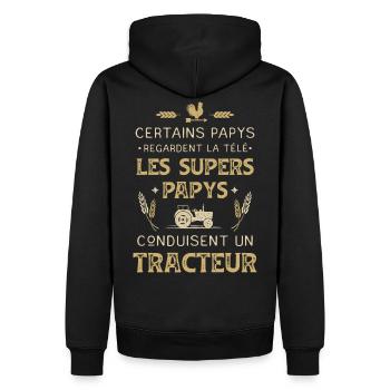 Tracteur Humour Super Papy Agriculteur Vintage - Sweat à capuche Premium bio Homme - noir - Dos - Nico (187cm)