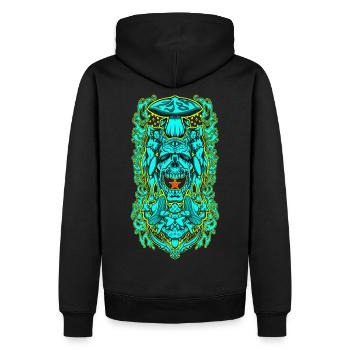 Psychedelisches Schädelportal – Okkulte Pilzvision - Männer Premium Bio Hoodie - Schwarz - Hinten - Nico (187cm)