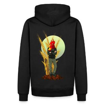 Chicken Man Rooster Comb Hybrid - Men’s Premium Organic Hoodie - black - Back - Nico (187cm)