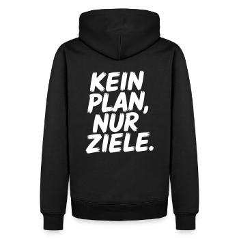 Motivation: Kein Plan, nur Ziele - Männer Premium Bio Hoodie - Schwarz - Hinten - Nico (187cm)