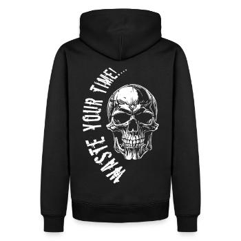 Totenkopf Streetwear - waste your time - Männer Premium Bio Hoodie - Schwarz - Hinten - Nico (187cm)