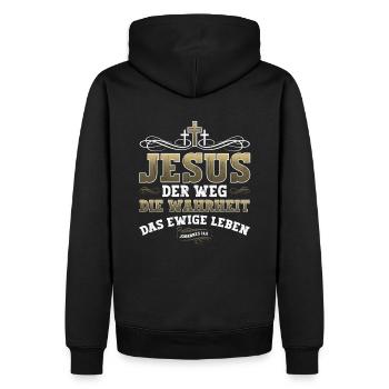 Jesus Christus Bibelvers Weg Wahrheit Leben Christ - Männer Premium Bio Hoodie - Schwarz - Hinten - Nico (187cm)
