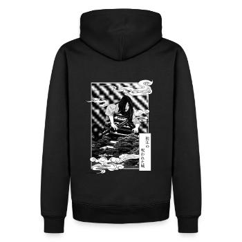 Geist der Burg Matsue - Männer Premium Bio Hoodie - Schwarz - Hinten - Nico (187cm)