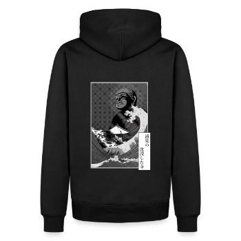 Buddha and tsunami on a temple - Men’s Premium Organic Hoodie - black - Back - Nico (187cm)