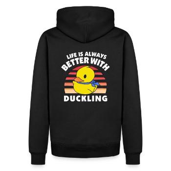 La vie est toujours meilleure avec le caneton - Canards jaunes - Sweat à capuche Premium bio Homme - noir - Dos - Nico (187cm)