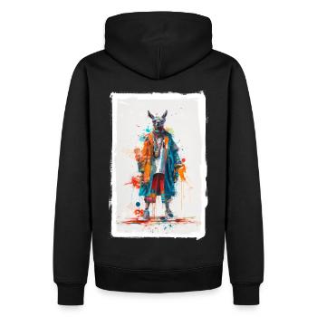 Buntes Lama - Männer Premium Bio Hoodie - Schwarz - Hinten - Nico (187cm)