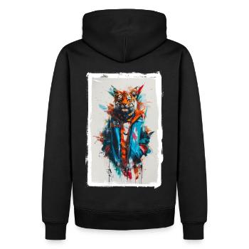 Bunter Tiger - Männer Premium Bio Hoodie - Schwarz - Hinten - Nico (187cm)