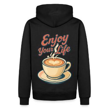 Enjoy your life - Männer Premium Bio Hoodie - Schwarz - Hinten - Nico (187cm)