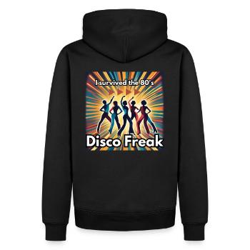 Italo Disco T-Shirt Freak 80er Jahre - Männer Premium Bio Hoodie - Schwarz - Hinten - Nico (187cm)