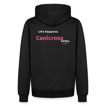 Life Happens. Canicross helps. - hell - Männer Premium Bio Hoodie - Schwarz - Hinten - Nico (187cm)