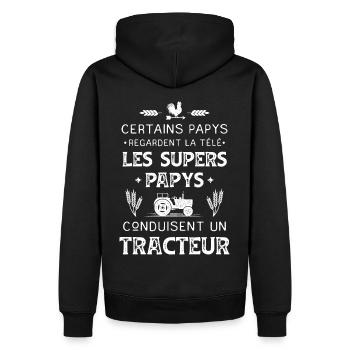 Super Papy Tracteur Humour Agriculteur Vintage - Sweat à capuche Premium bio Homme - noir - Dos - Nico (187cm)