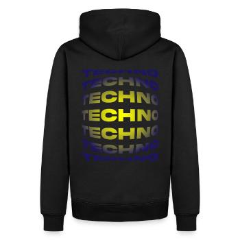 Techno ist das Leben | Wir lieben Techno-Musik - Männer Premium Bio Hoodie - Schwarz - Hinten - Nico (187cm)