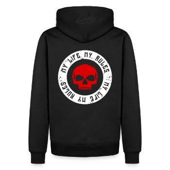 Ma vie - Mes règles - Sweat à capuche Premium bio Homme - noir - Dos - Nico (187cm)