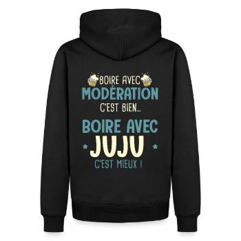 Julien modération boire avec juju c est mieux - Sweat à capuche Premium bio Homme - noir - Dos - Nico (187cm)