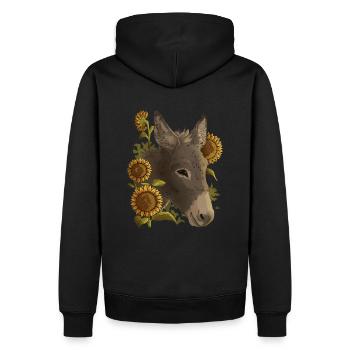 Lustiger Esel, Sonnenblumen, Esel Freunde - Männer Premium Bio Hoodie - Schwarz - Hinten - Nico (187cm)