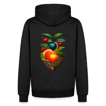 Fruits, Fruits, Cœur, Végétalien, Végétarien - Sweat à capuche Premium bio Homme - noir - Dos - Nico (187cm)