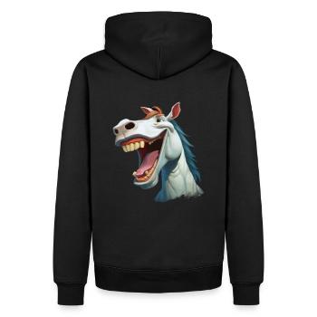 Humor, Reiter Reiterin, Pferde , lachendes Pferd - Männer Premium Bio Hoodie - Schwarz - Hinten - Nico (187cm)