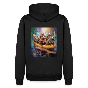 lustige Biber im Boot, Kajak Kanadier paddeln Kanu - Männer Premium Bio Hoodie - Schwarz - Hinten - Nico (187cm)