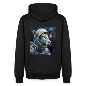 vache, vaches, voyage dans l’espace, agriculteur, fusée, astronaute de l’espace - Sweat à capuche Premium bio Homme - noir - Dos - Nico (187cm)