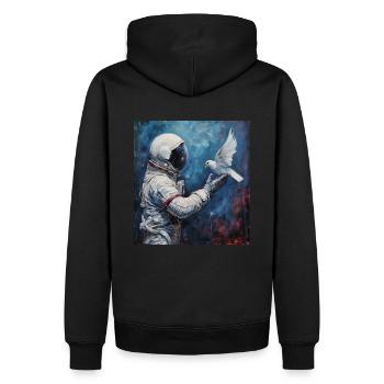 Voyage dans l’espace, astronaute de la paix avec colombe, espace extra-atmosphérique - Sweat à capuche Premium bio Homme - noir - Dos - Nico (187cm)