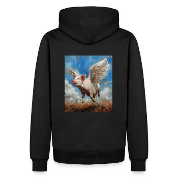 Engel, Kunst Humor Glücksschwein Schwein Flügel - Männer Premium Bio Hoodie - Schwarz - Hinten - Nico (187cm)