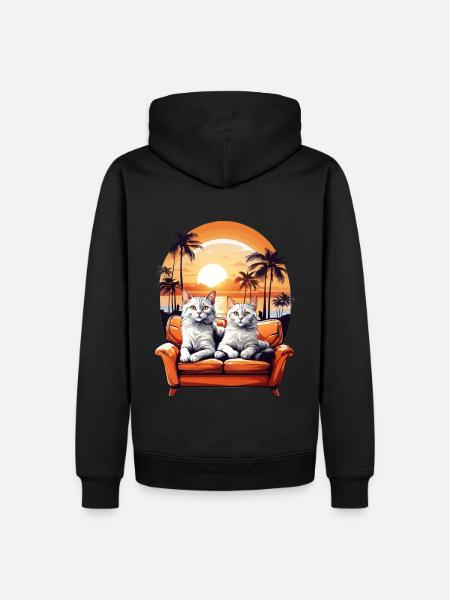 Katzen am Meer - Männer Premium Bio Hoodie - Schwarz