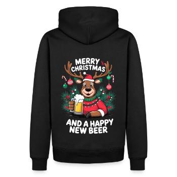 Rentier Bier Merry Christmas and a happy new beer - Männer Premium Bio Hoodie - Schwarz - Hinten - Nico (187cm)