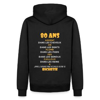 80 Ans Cadeau d anniversaire Drôle Cadeau 80 ans - Sweat à capuche Premium bio Homme - noir - Dos - Nico (187cm)