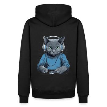Musiker Russisch Blau Katze Kopfhörer Katzen Musik - Männer Premium Bio Hoodie - Schwarz - Hinten - Nico (187cm)