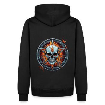 Schädel und Pentagramm Flammen im Kreis - Männer Premium Bio Hoodie - Schwarz - Hinten - Nico (187cm)