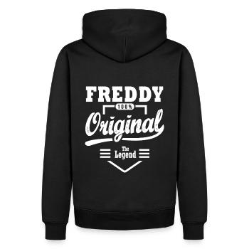 Freddy Geschenk Original Personalisierter Name Freddy - Männer Premium Bio Hoodie - Schwarz - Hinten - Nico (187cm)