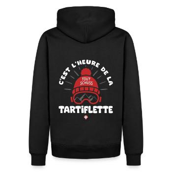 ski et tartiflette cadeau humour ski skieur savoie - Sweat à capuche Premium bio Homme - noir - Dos - Nico (187cm)