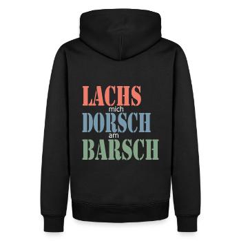 Lachs mich Dorsch am Barsch, lustiger Spruch, Koch - Männer Premium Bio Hoodie - Schwarz - Hinten - Nico (187cm)
