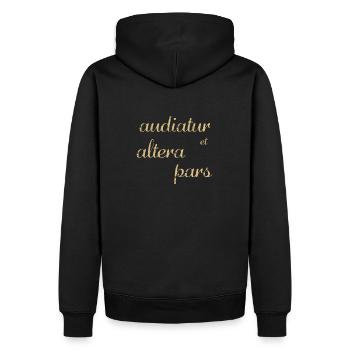 AUDIATUR ET ALTERA PARS - Listen to the other side - Männer Premium Bio Hoodie - Schwarz - Hinten - Nico (187cm)