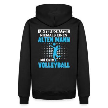 alter Mann mit einem Volleyball - Männer Premium Bio Hoodie - Schwarz - Hinten - Nico (187cm)