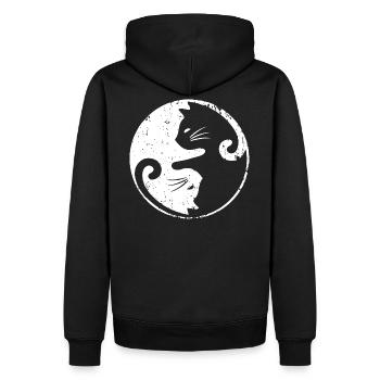 Cat Yin & Yang - Symbole Amoureux des chats - Sweat à capuche Premium bio Homme - noir - Dos - Nico (187cm)