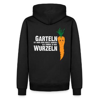 Garteln - zurück zu den Wurzeln - Wortspiel - Männer Premium Bio Hoodie - Schwarz - Hinten - Nico (187cm)