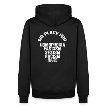 No Place for Homophobia Fascism Sexism Racism Hate - Männer Premium Bio Hoodie - Schwarz - Hinten - Nico (187cm)