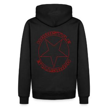 Hardstyle-| Hardstyle Red | Gabber Frenchcore - Männer Premium Bio Hoodie - Schwarz - Hinten - Nico (187cm)