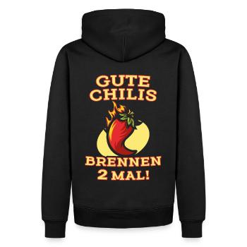 Gute Chilis brennen 2 mal! Chili Habanero Scoville - Männer Premium Bio Hoodie - Schwarz - Hinten - Nico (187cm)