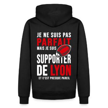 supporter rugby stade Lyon club humour rugby lou - Sweat à capuche Premium bio Homme - noir - Dos - Nico (187cm)
