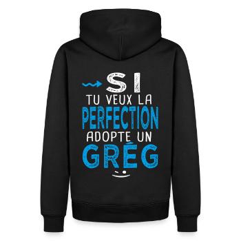 perfection adopte un Grég Cadeau Grégoire Grégory - Sweat à capuche Premium bio Homme - noir - Dos - Nico (187cm)