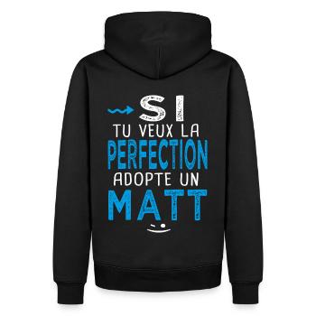 perfection adopte un Matt Cadeau Mathieu Mathias - Sweat à capuche Premium bio Homme - noir - Dos - Nico (187cm)