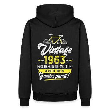 1963 Vélo Anniversaire Homme 60 ans vélos - Sweat à capuche Premium bio Homme - noir - Dos - Nico (187cm)